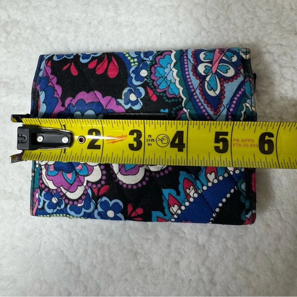 Vera Bradley Floral Trifold Wallet RFID Organizer Blue Pink - Picture 7 of 8